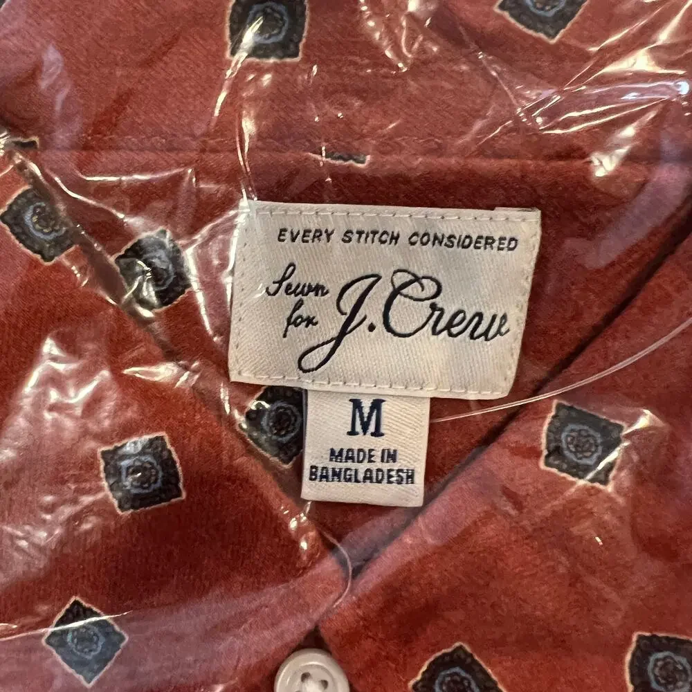NWT J. Crew Men's Square Flower Red/Rust Blue Cotton-Wool Challis Shirt